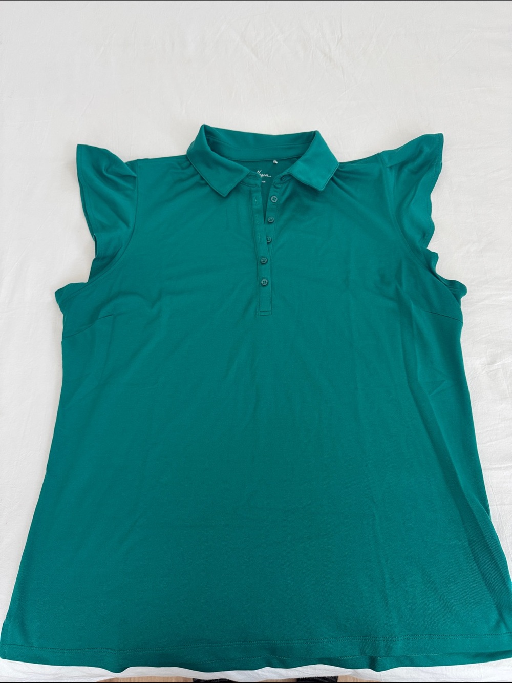 Walter Hagen Teal Button-Down Polo with Ruffle Cap Sleeves
